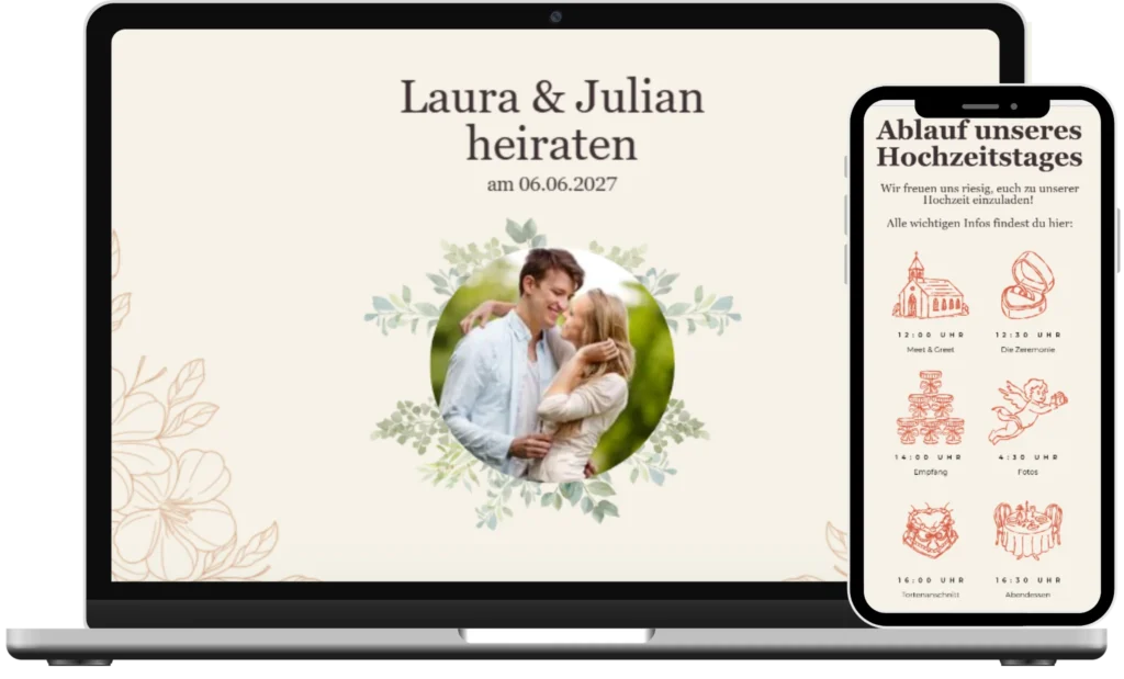 Hochzeitswebsite Mockup - Perfect Day Design auf verschiedenen Geräten